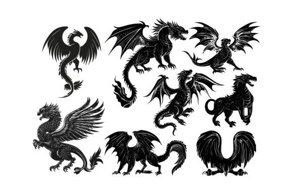 Dragon Silhouettes: The Essential AI EPS Illustration Set for Modern Designers