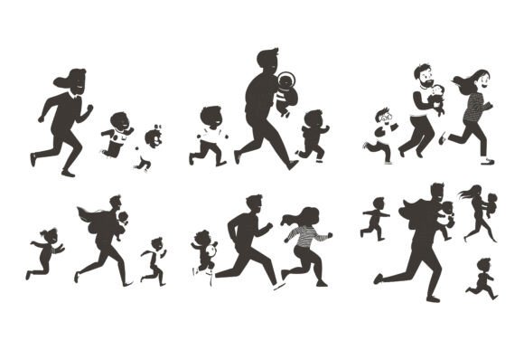 Happy Family Running Silhouette: Versatile Illustration for Every Creator