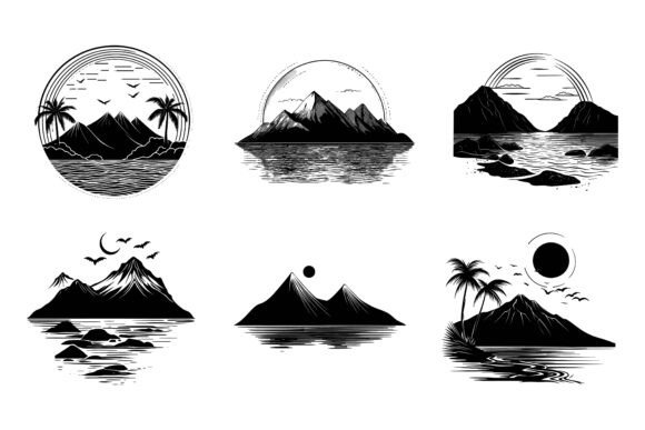 Strategic Visual Communication with Set of Mountains Vector Black and White